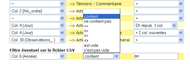 Exemple de filtre pemettant de s&eacute;lectionner les actes avec ann&eacute;e r&eacute;volutionnaire